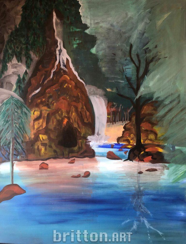 waterfalls work in progress abstract painting